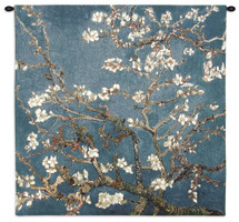 Blossoming Almond Tree by Vincent van Gogh | Woven Tapestry Wall Art Hanging | Contrasting Scenery with White Flowers | 100% Cotton USA Size 35x35 Wall Tapestry