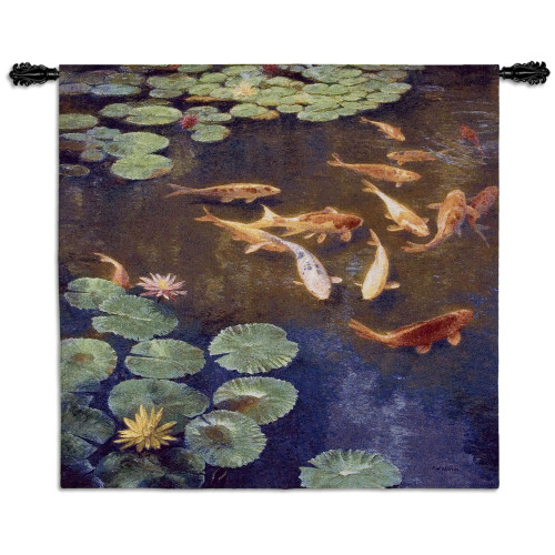 Inclinations by Curt Walters | Woven Tapestry Wall Art Hanging | Tranquil Koi Fish in Water Lily Pond | 100% Cotton USA Size 45x44 Wall Tapestry