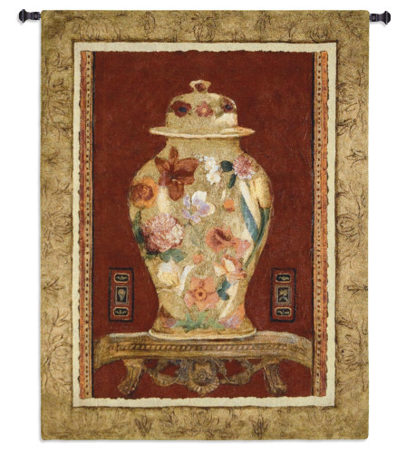 Romantic Urn II | Woven Tapestry Wall Art Hanging | Asian Inspired Floral Vase Still Life | 100% Cotton USA Size 44x34 Wall Tapestry