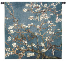 Blossoming Almond Tree by Vincent van Gogh | Woven Tapestry Wall Art Hanging | Contrasting Scenery with White Flowers | 100% Cotton USA Size 51x51 Wall Tapestry