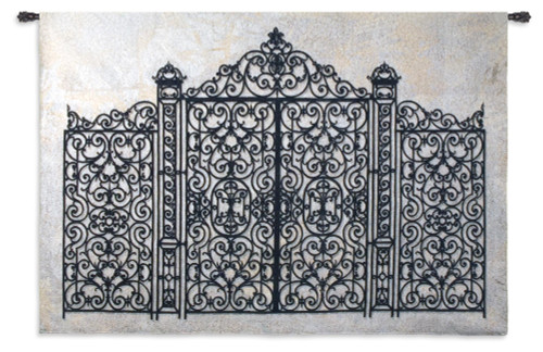 Louis XV Gate | Woven Tapestry Wall Art Hanging | Ornate Spiraling Wrought Iron Gate | 100% Cotton USA Size 53x79 Wall Tapestry