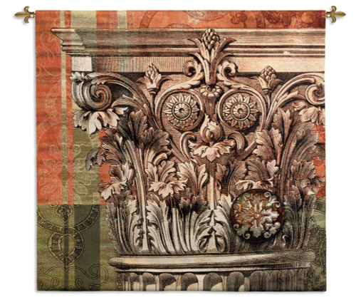 Iconic Capital | Woven Tapestry Wall Art Hanging | Detailed Stone Column with Floral Design | 100% Cotton USA Size 52x51 Wall Tapestry
