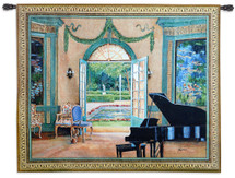 The Music Room Monet by Foxwell | Woven Tapestry Wall Art Hanging | Grand Piano Music Room by Courtyard | 100% Cotton USA Size 64x52 Wall Tapestry