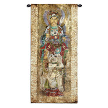 Lotus I | Woven Tapestry Wall Art Hanging | Radiant Asian Goddess on Textured Worn Scroll | 100% Cotton USA Size 50x24 Wall Tapestry