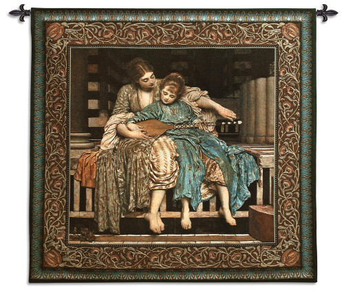 The Music Lesson by Lord Frederic Leighton | Woven Tapestry Wall Art Hanging | Historic 19th Century Lifelike Scene Classic | 100% Cotton USA Size 53x50 Wall Tapestry