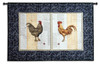 Poulette de Campagne | Woven Tapestry Wall Art Hanging | Classic Rooster and Chicken on Text Parchment | 100% Cotton USA Size 52x35 Wall Tapestry