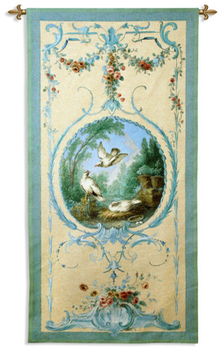 Panelled Detail with Doves by Alex Peyrotte | Woven Tapestry Wall Art Hanging | Decorative Vintage French Textile Panel | 100% Cotton USA Size 68x34 Wall Tapestry