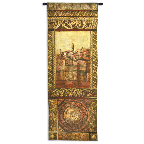 New Enchantment II by John Douglas | Woven Tapestry Wall Art Hanging | Rich Elaborate Mediterranean Seascape Villa | 100% Cotton USA Size 69x25 Wall Tapestry