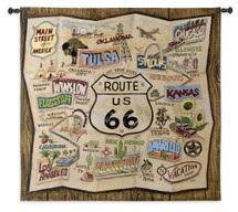 Route 66 | Woven Tapestry Wall Art Hanging | Classic Americana Highway Destination Road Trip Map | 100% Cotton USA Size 44x44 Wall Tapestry