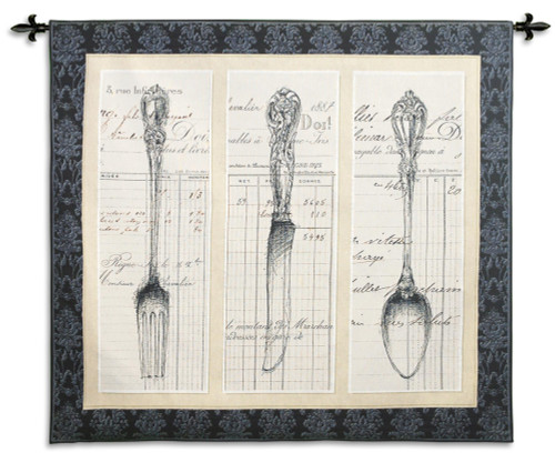 Utensil Document | Woven Tapestry Wall Art Hanging | Classic Kitchen Decor with Vintage Ledgers | 100% Cotton USA Size 58x52 Wall Tapestry