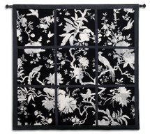Floral Division Black and White | Woven Tapestry Wall Art Hanging | Silhouetted Tropical Birds and Plants Panel Artwork | 100% Cotton USA Size 53x52 Wall Tapestry