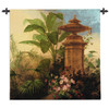 Tropic Fantasy II by Acorn Studios | Woven Tapestry Wall Art Hanging | Lush Tropical Foliage with Stone Pillar | 100% Cotton USA Size 54x54 Wall Tapestry
