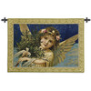 Christmas Greetings | Woven Tapestry Wall Art Hanging | Festive Golden Holiday Angel on Starry Night | 100% Cotton USA Size 54x38 Wall Tapestry