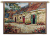 Rapallo at Dawn by Roger Duvall | Woven Tapestry Wall Art Hanging | Blooming Floral Classic Italian Village Street | 100% Cotton USA Size 53x39 Wall Tapestry