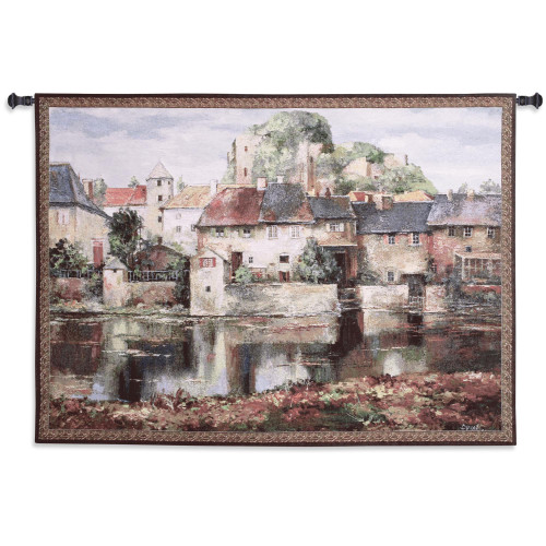 La Seyne sur Mer by Roger Duvall | Woven Tapestry Wall Art Hanging | Classic French Village Autumn Waterfront Setting | 100% Cotton USA Size 53x37 Wall Tapestry