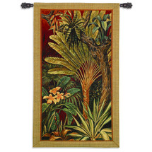 Bali Garden II by John Douglas | Woven Tapestry Wall Art Hanging | Bright Tropical Jungle Foliage on Red | 100% Cotton USA Size 60x35 Wall Tapestry