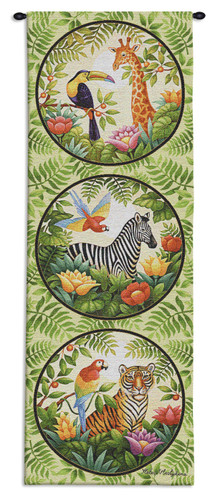 Jungle | Woven Tapestry Wall Art Hanging | Colorful Jungle Wildlife Portraits Vertical Artwork | 100% Cotton USA Size 47x17 Wall Tapestry
