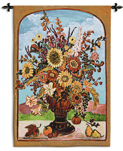Autumn Vase by Suzanne Etienne | Woven Tapestry Wall Art Hanging | Impressionist Floral Centerpiece in Fall Colors | 100% Cotton USA Size 53x34 Wall Tapestry