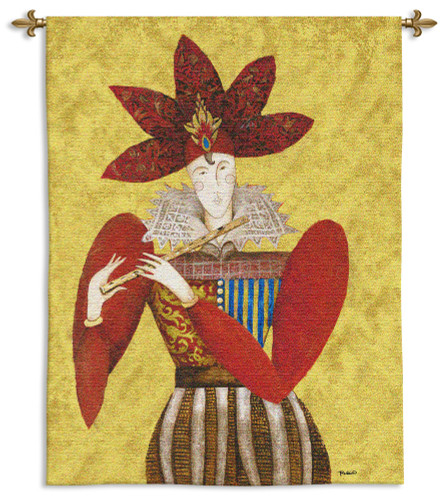 El Sol y la Luna I | Woven Tapestry Wall Art Hanging | Stylistic Spanish Royal Musician in Rich Tones | 100% Cotton USA Size 51x38 Wall Tapestry