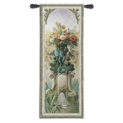 Scenic Panel II by Pierre-Victor Galland | Woven Tapestry Wall Art Hanging | Elaborate French Fountain with Blooming Floral Centerpiece | 100% Cotton USA Size 79x31 Wall Tapestry