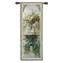 Scenic Panel IV by Pierre-Victor Galland | Woven Tapestry Wall Art Hanging | Elaborate French Fountain with Blooming Floral Centerpiece | 100% Cotton USA Size 79x31 Wall Tapestry