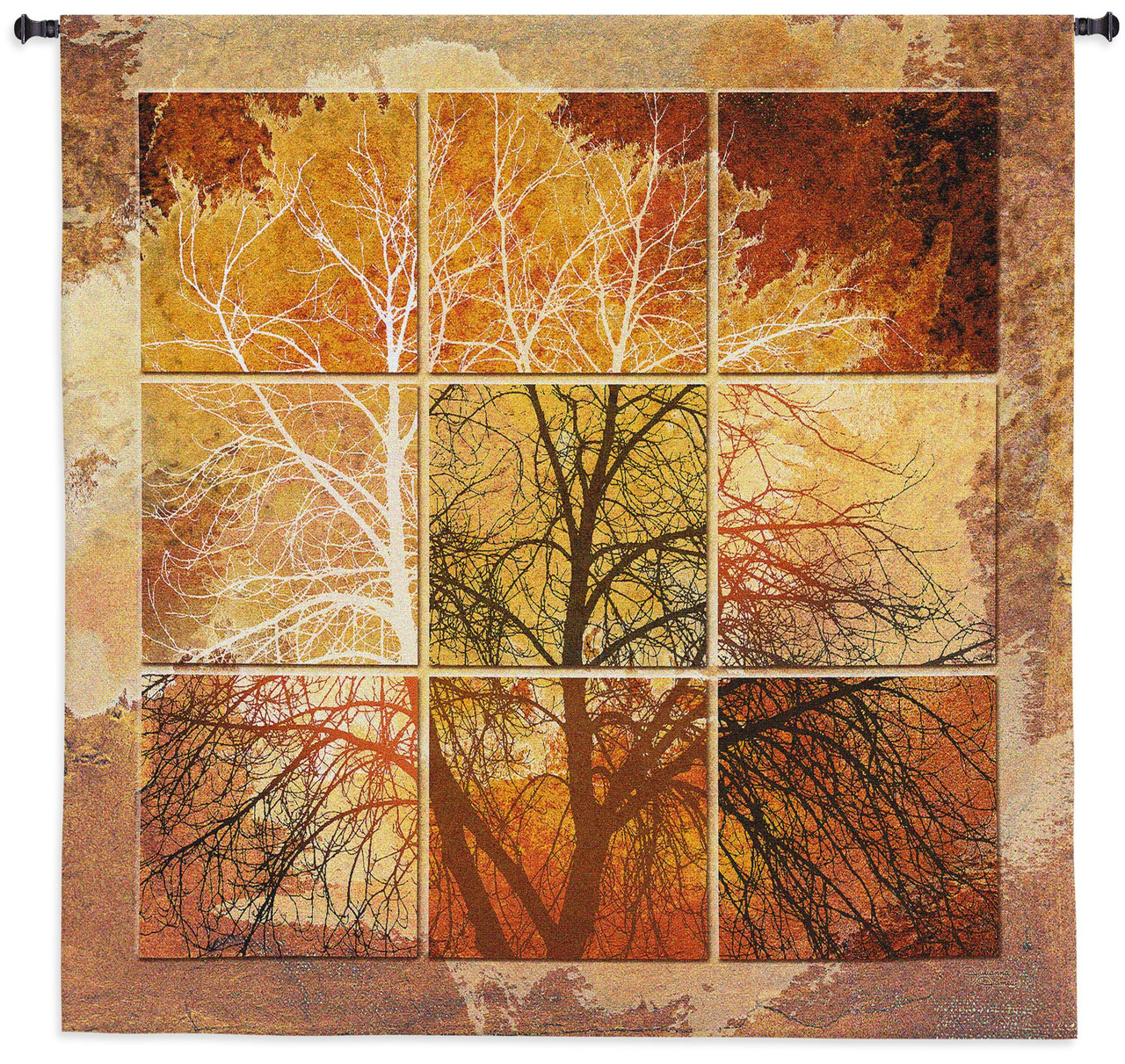 October Light  Woven Tapestry Wall Art Hanging  Autumn Tree Panel Design Warm Fall Colors 