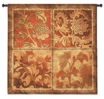 Botanical Scroll | Woven Tapestry Wall Art Hanging | Floral Metallic Filigree Panels Pattern Art | 100% Cotton USA Size 53x53 Wall Tapestry