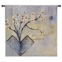 Zen Flower by Asha Menghrajani | Woven Tapestry Wall Art Hanging | Asian Blooming Floral Branches with Musical Note Background | 100% Cotton USA Size 53x53 Wall Tapestry