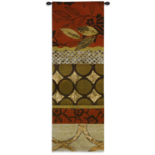 Autumn Fusion II | Woven Tapestry Wall Art Hanging | Fall Inspired Wood Geometry Vertical Panels | 100% Cotton USA Size 62x21 Wall Tapestry