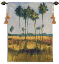 Tall Palms II | Woven Tapestry Wall Art Hanging | Impressionist Billowing Tropical Trees | 100% Cotton USA Size 53x39 Wall Tapestry