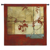 Amber Window | Woven Tapestry Wall Art Hanging | Contemporary Industrial Design with Deep Reds | 100% Cotton USA Size 53x53 Wall Tapestry