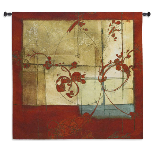 Amber Window | Woven Tapestry Wall Art Hanging | Contemporary Industrial Design with Deep Reds | 100% Cotton USA Size 53x53 Wall Tapestry