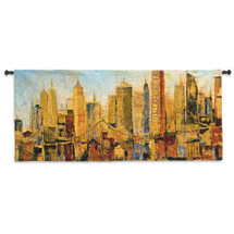 Metro Heights by Karen Dupre | Woven Tapestry Wall Art Hanging | Abstract Urban Cityscape at Sunset | 100% Cotton USA Size 63x21 Wall Tapestry