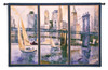 Sailing in the Afternoon Large by Borafull | Woven Tapestry Wall Art Hanging | Hudson River Sailboats with Bridges and New York City Skyline Panel Art | 100% Cotton USA Size 77x53 Wall Tapestry
