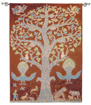 Temple Tree of Life | Woven Tapestry Wall Art Hanging | Vibrant Spiritual Mosaic with Animals | 100% Cotton USA Size 83x62 Wall Tapestry