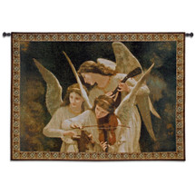 Angels Playing Violin by William Adolphe Bouguereau | Woven Tapestry Wall Art Hanging | Classical Angelic Scene for Music Lovers | 100% Cotton USA Size 53x39 Wall Tapestry