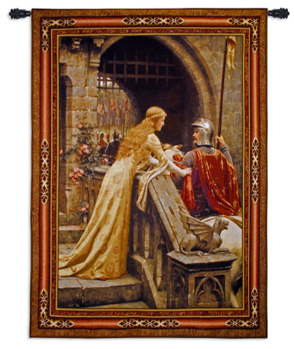 Godspeed by Edmund Blair Leighton | Woven Tapestry Wall Art Hanging | Medieval Lady with Arthurian Knight | 100% Cotton USA Size 76x53 Wall Tapestry