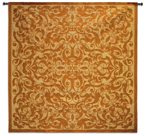Copper Scroll | Woven Tapestry Wall Art Hanging | Architectural Metal Filigree Pattern | 100% Cotton USA Size 53x53 Wall Tapestry