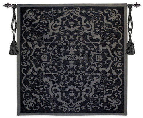 Halloween Scroll Black | Woven Tapestry Wall Art Hanging | Architectural Spooky Filigree Patterns | 100% Cotton USA Size 53x53 Wall Tapestry