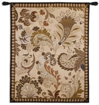 Paisley Applique | Woven Tapestry Wall Art Hanging | Intricate Weaving Floral Pattern in Neutral Tones | 100% Cotton USA Size 53x41 Wall Tapestry