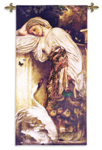 Odalisque | Woven Tapestry Wall Art Hanging | Turkish 'Odalik' Chambermaid Woman Observing White Swan | 100% Cotton USA Size 60x26 Wall Tapestry