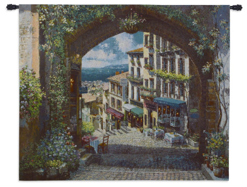 Arch de Cagnes by Sam Park | Woven Tapestry Wall Art Hanging | Picturesque French Coastal Village Alley | 100% Cotton USA Size 63x57 Wall Tapestry