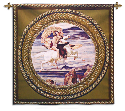 Perseus on Pegasus Hastening to the Rescue of Andromeda | Woven Tapestry Wall Art Hanging | Beautiful Classic Mythology Scene with Rich Border | 100% Cotton USA Size 53x53 Wall Tapestry