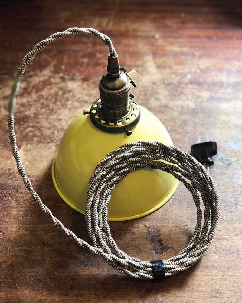 Yellow enamel shade pendant light