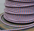 Red White & Blue Round Cloth Covered 3-Wire Cord, Nylon - PER FOOT