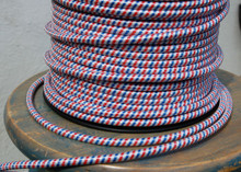 Red White & Blue Round Cloth Covered 3-Wire Cord, Nylon - PER FOOT