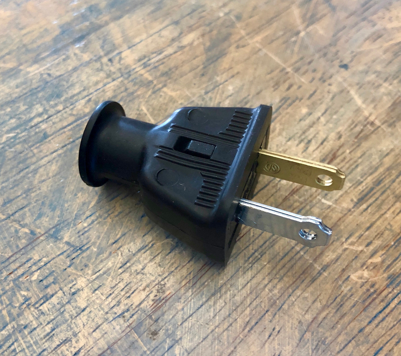 2 Prong Electrical Plug - Black Rubber Shell Polarized Male Plug