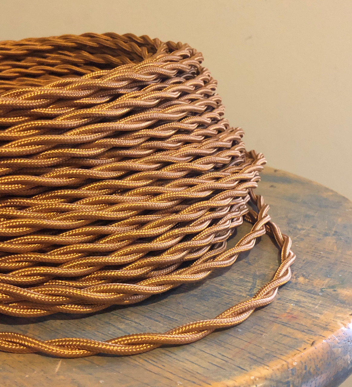 Bronze Twisted 3-Wire Cloth Covered Cord 18ga Vintage Lamp Antique Lights Rayon 