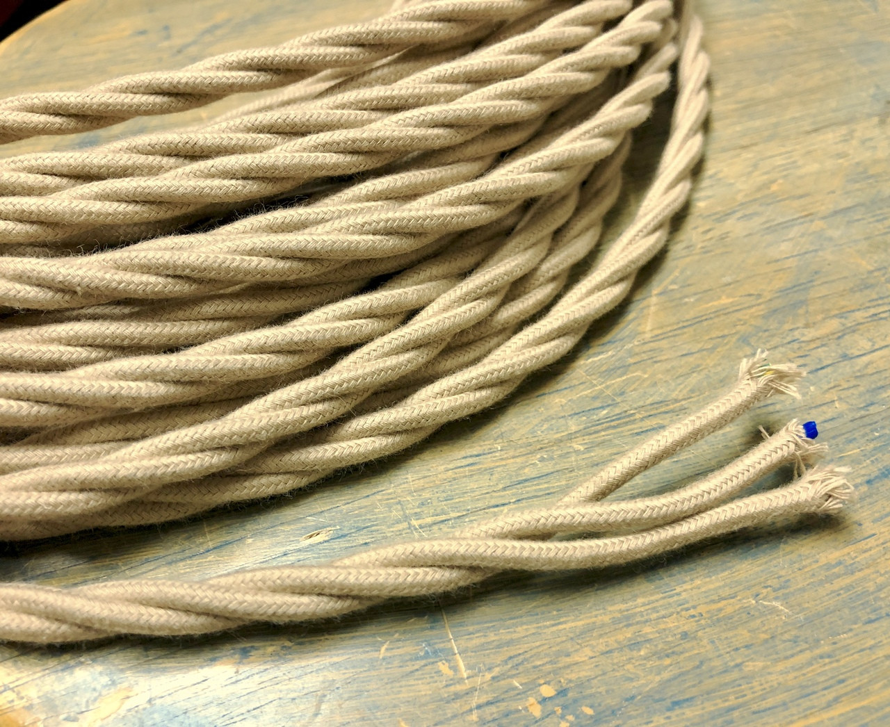 Twisted 3-Wire Cloth Covered Cord 18ga Vintage Antique Lights Rayon Beige Tan