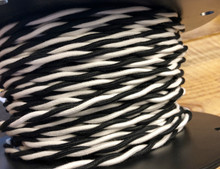 Black & White 2-Wire Twisted Cloth Covered Wire, Cotton - PER FOOT